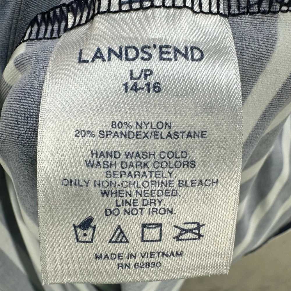 Lands' End Nautical Stripe Dress Swim‎ Cover Up Nylon Spandex Sz L Resortwear